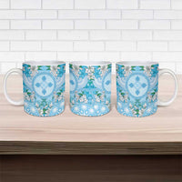 Hawaii Cyan Palaka Ceramic Mug With Tapa Pattern Tropical Flowers LT05 - Polynesian Pride
