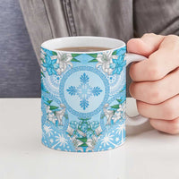 Hawaii Cyan Palaka Ceramic Mug With Tapa Pattern Tropical Flowers LT05 - Polynesian Pride