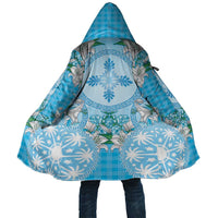 Hawaii Cyan Palaka Cloak With Tapa Pattern Tropical Flowers - Polynesian Pride