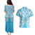 Hawaii Cyan Palaka Couples Matching Puletasi and Hawaiian Shirt With Tapa Pattern Tropical Flowers - Polynesian Pride