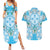 Hawaii Cyan Palaka Couples Matching Summer Maxi Dress and Hawaiian Shirt With Tapa Pattern Tropical Flowers - Polynesian Pride