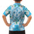 Hawaii Cyan Palaka Family Matching Long Sleeve Bodycon Dress and Hawaiian Shirt With Tapa Pattern Tropical Flowers - Polynesian Pride