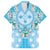 Hawaii Cyan Palaka Family Matching Long Sleeve Bodycon Dress and Hawaiian Shirt With Tapa Pattern Tropical Flowers - Polynesian Pride