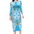 Hawaii Cyan Palaka Family Matching Long Sleeve Bodycon Dress and Hawaiian Shirt With Tapa Pattern Tropical Flowers - Polynesian Pride