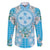 Hawaii Cyan Palaka Family Matching Mermaid Dress and Hawaiian Shirt With Tapa Pattern Tropical Flowers - Polynesian Pride