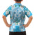 Hawaii Cyan Palaka Family Matching Off The Shoulder Long Sleeve Dress and Hawaiian Shirt With Tapa Pattern Tropical Flowers - Polynesian Pride