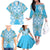 Hawaii Cyan Palaka Family Matching Off The Shoulder Long Sleeve Dress and Hawaiian Shirt With Tapa Pattern Tropical Flowers - Polynesian Pride