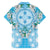 Hawaii Cyan Palaka Family Matching Off The Shoulder Long Sleeve Dress and Hawaiian Shirt With Tapa Pattern Tropical Flowers - Polynesian Pride