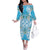 Hawaii Cyan Palaka Family Matching Off The Shoulder Long Sleeve Dress and Hawaiian Shirt With Tapa Pattern Tropical Flowers - Polynesian Pride