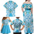 Hawaii Cyan Palaka Family Matching Off Shoulder Maxi Dress and Hawaiian Shirt With Tapa Pattern Tropical Flowers - Polynesian Pride