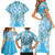 Hawaii Cyan Palaka Family Matching Short Sleeve Bodycon Dress and Hawaiian Shirt With Tapa Pattern Tropical Flowers - Polynesian Pride