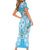 Hawaii Cyan Palaka Family Matching Short Sleeve Bodycon Dress and Hawaiian Shirt With Tapa Pattern Tropical Flowers - Polynesian Pride