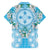 Hawaii Cyan Palaka Family Matching Summer Maxi Dress and Hawaiian Shirt With Tapa Pattern Tropical Flowers - Polynesian Pride