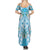 Hawaii Cyan Palaka Family Matching Summer Maxi Dress and Hawaiian Shirt With Tapa Pattern Tropical Flowers - Polynesian Pride