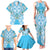 Hawaii Cyan Palaka Family Matching Tank Maxi Dress and Hawaiian Shirt With Tapa Pattern Tropical Flowers - Polynesian Pride