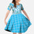 Hawaii Cyan Palaka Kid Short Sleeve Dress With Tapa Pattern Tropical Flowers - Polynesian Pride