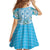 Hawaii Cyan Palaka Kid Short Sleeve Dress With Tapa Pattern Tropical Flowers - Polynesian Pride