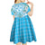 Hawaii Cyan Palaka Kid Short Sleeve Dress With Tapa Pattern Tropical Flowers - Polynesian Pride