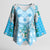 Hawaii Cyan Palaka Kimono Sleeve Blouse With Tapa Pattern Tropical Flowers - Polynesian Pride