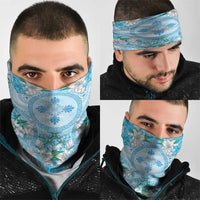 Hawaii Cyan Palaka Neck Gaiter With Tapa Pattern Tropical Flowers - Polynesian Pride