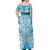 Hawaii Cyan Palaka Off Shoulder Maxi Dress With Tapa Pattern Tropical Flowers - Polynesian Pride