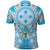 Hawaii Cyan Palaka Polo Shirt With Tapa Pattern Tropical Flowers - Polynesian Pride
