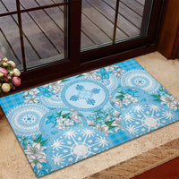 Hawaii Cyan Palaka Rubber Doormat With Tapa Pattern Tropical Flowers LT05 - Polynesian Pride