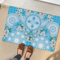 Hawaii Cyan Palaka Rubber Doormat With Tapa Pattern Tropical Flowers LT05 - Polynesian Pride