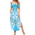 Hawaii Cyan Palaka Summer Maxi Dress With Tapa Pattern Tropical Flowers - Polynesian Pride