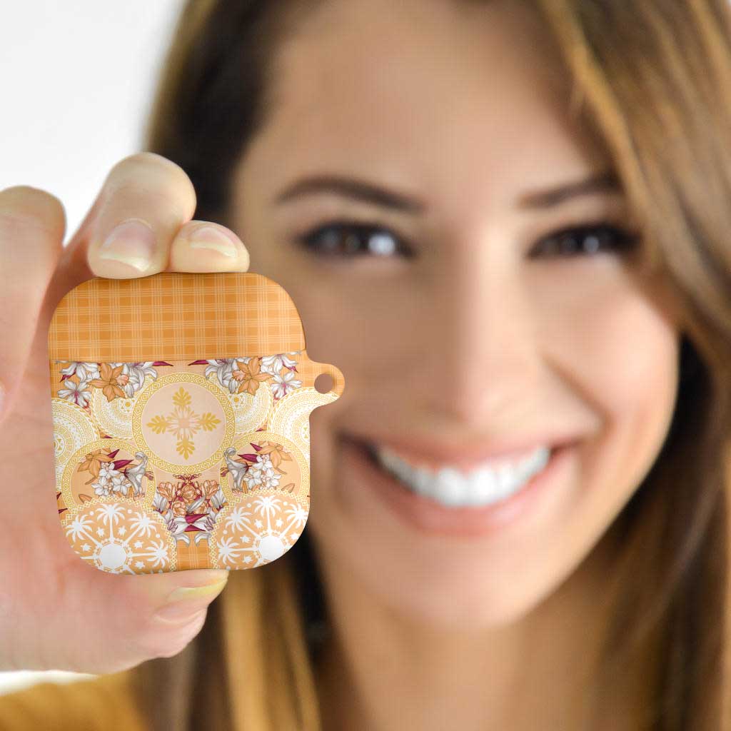Hawaii Peach Palaka AirPods Case With Tapa Pattern Tropical Flowers LT05 - Polynesian Pride