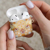 Hawaii Peach Palaka AirPods Case With Tapa Pattern Tropical Flowers LT05 - Polynesian Pride