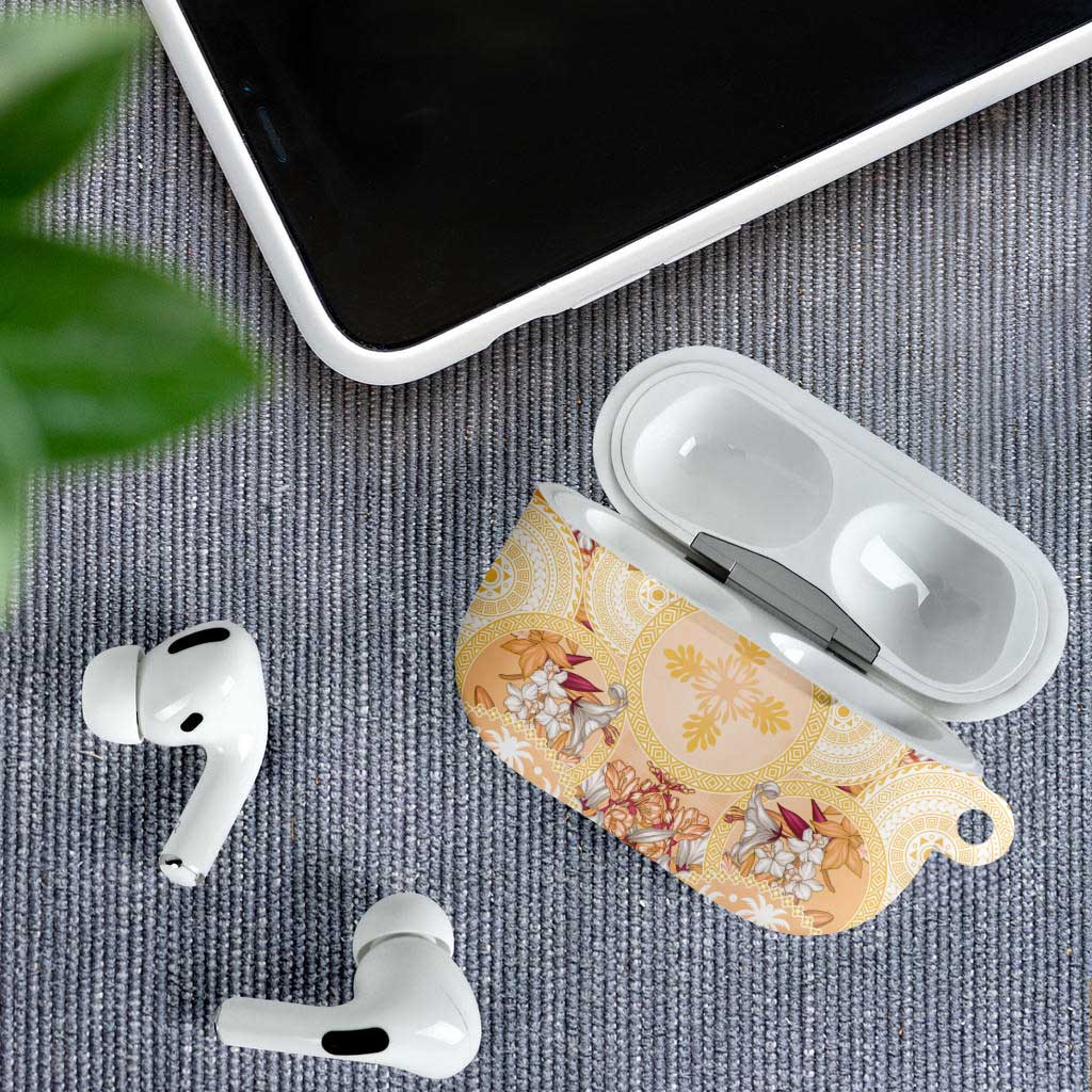 Hawaii Peach Palaka AirPods Case With Tapa Pattern Tropical Flowers LT05 - Polynesian Pride