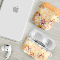 Hawaii Peach Palaka AirPods Case With Tapa Pattern Tropical Flowers LT05 - Polynesian Pride