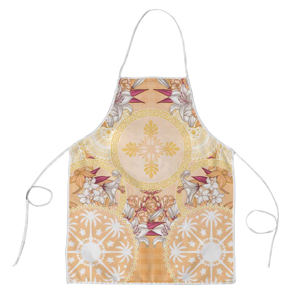 Hawaii Peach Palaka Apron With Tapa Pattern Tropical Flowers LT05 Peach - Polynesian Pride