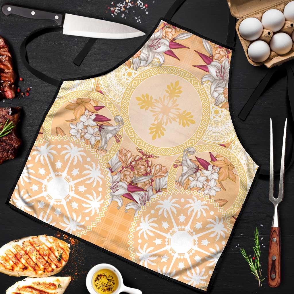 Hawaii Peach Palaka Apron With Tapa Pattern Tropical Flowers LT05 Peach - Polynesian Pride