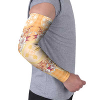 Hawaii Peach Palaka Arm Sleeves With Tapa Pattern Tropical Flowers - Polynesian Pride