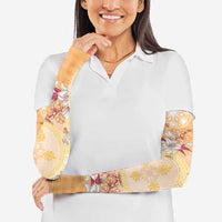 Hawaii Peach Palaka Arm Sleeves With Tapa Pattern Tropical Flowers - Polynesian Pride