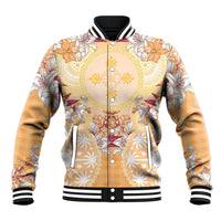 Hawaii Peach Palaka Baseball Jacket With Tapa Pattern Tropical Flowers LT05 Unisex Peach - Polynesian Pride