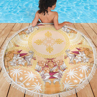 Hawaii Peach Palaka Beach Blanket With Tapa Pattern Tropical Flowers LT05 - Polynesian Pride