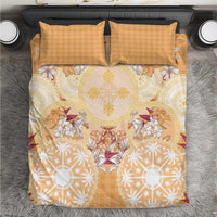 Hawaii Peach Palaka Bedding Set With Tapa Pattern Tropical Flowers - Polynesian Pride