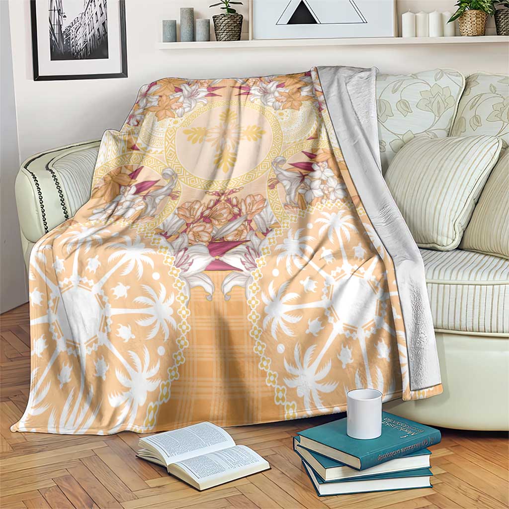 Hawaii Peach Palaka Blanket With Tapa Pattern Tropical Flowers - Polynesian Pride