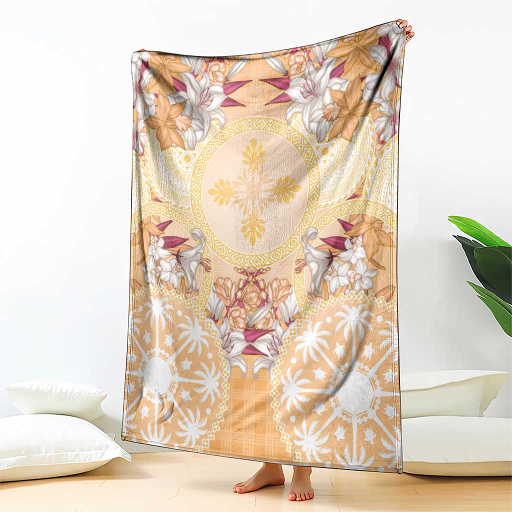 Hawaii Peach Palaka Blanket With Tapa Pattern Tropical Flowers - Polynesian Pride