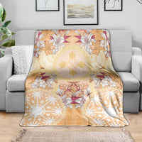 Hawaii Peach Palaka Blanket With Tapa Pattern Tropical Flowers - Polynesian Pride