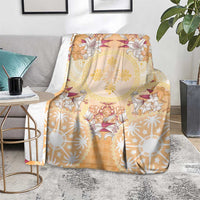 Hawaii Peach Palaka Blanket With Tapa Pattern Tropical Flowers - Polynesian Pride