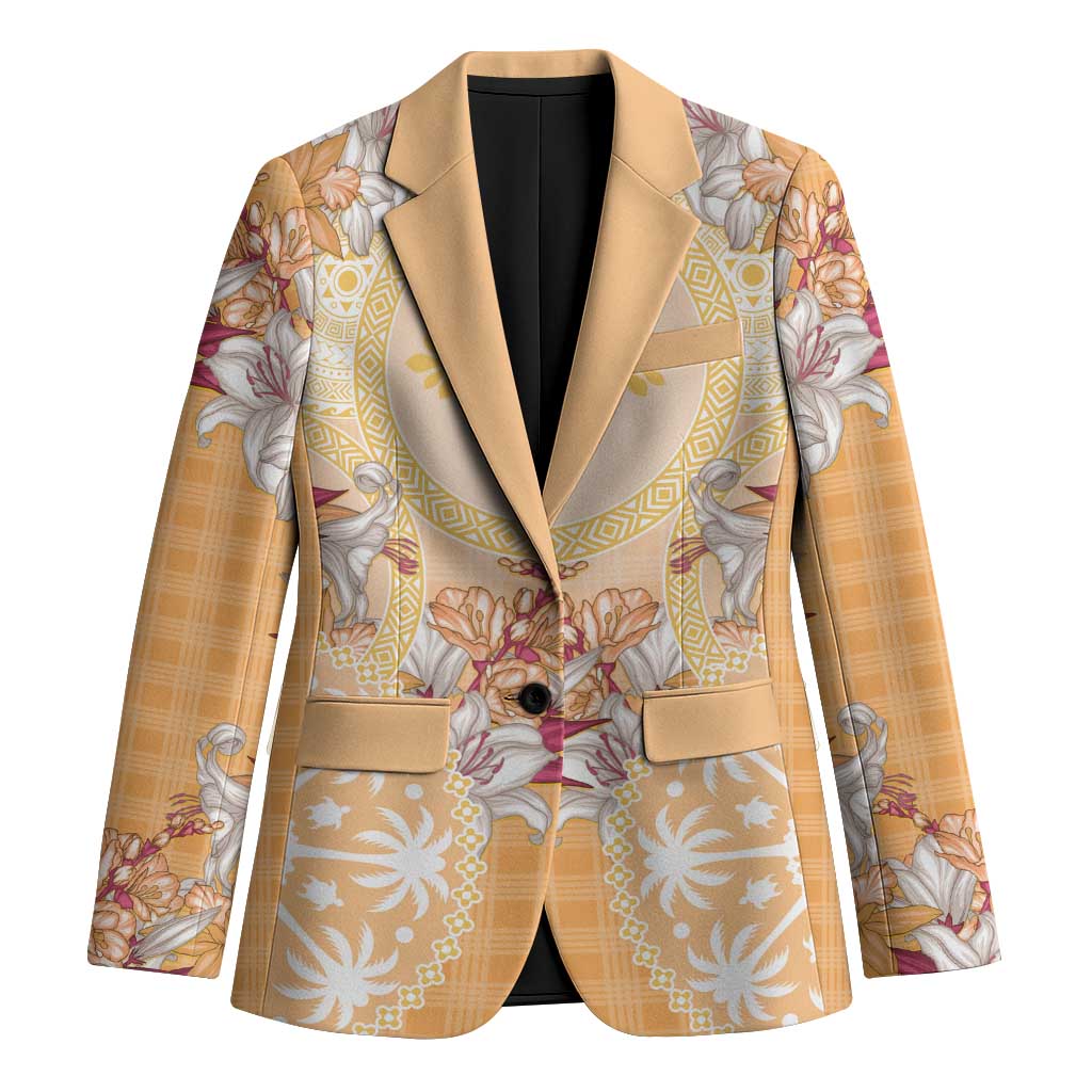 Hawaii Peach Palaka Blazer With Tapa Pattern Tropical Flowers LT05 Unisex Peach - Polynesian Pride
