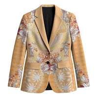 Hawaii Peach Palaka Blazer With Tapa Pattern Tropical Flowers LT05 Unisex Peach - Polynesian Pride