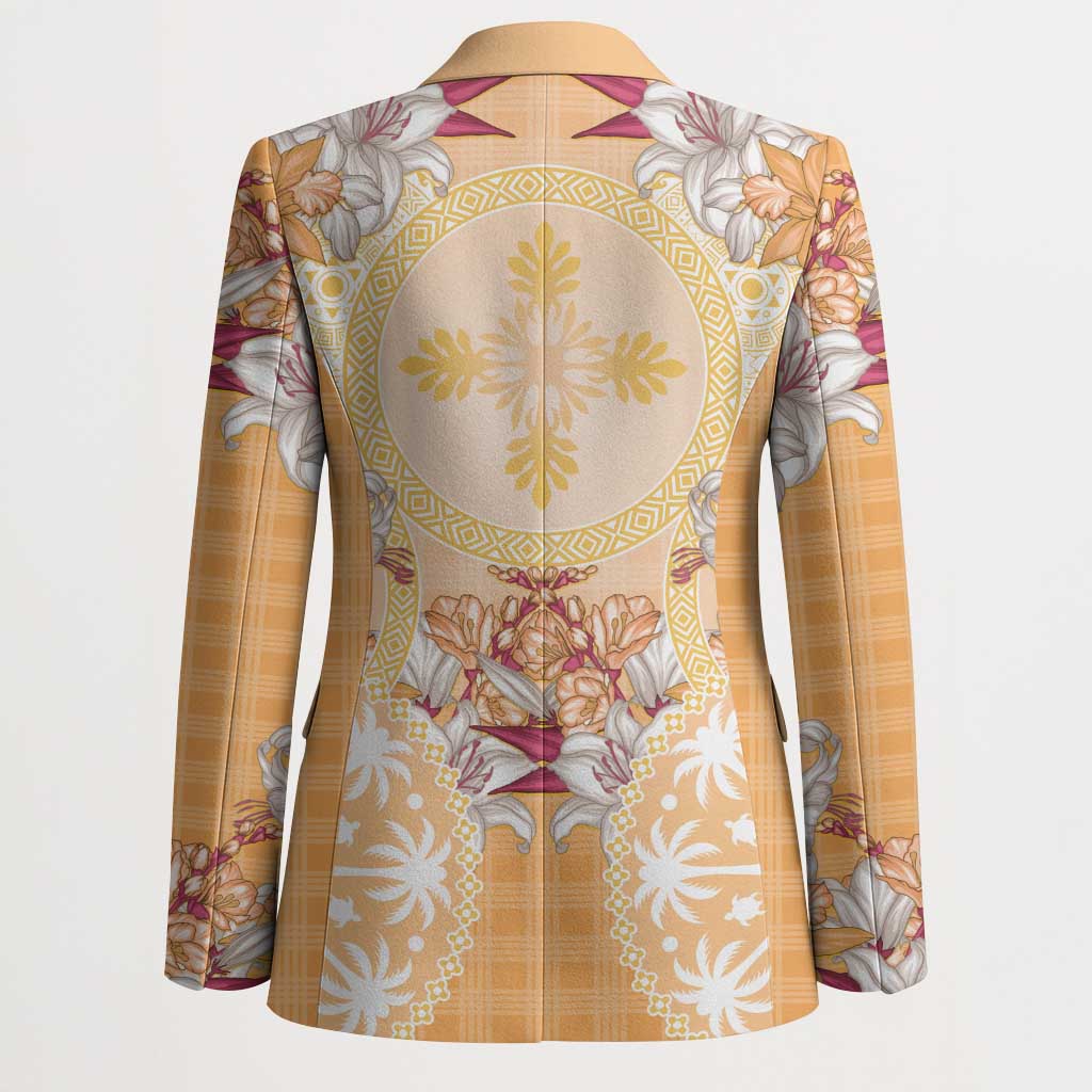 Hawaii Peach Palaka Blazer With Tapa Pattern Tropical Flowers LT05 - Polynesian Pride
