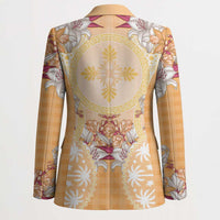 Hawaii Peach Palaka Blazer With Tapa Pattern Tropical Flowers LT05 - Polynesian Pride