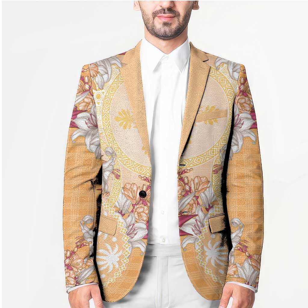 Hawaii Peach Palaka Blazer With Tapa Pattern Tropical Flowers LT05 - Polynesian Pride