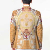 Hawaii Peach Palaka Blazer With Tapa Pattern Tropical Flowers LT05 - Polynesian Pride